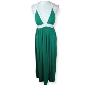 BRAND & LABEL GREEN & WHITE SLIT MAXI DRESS SZ.M GUC.